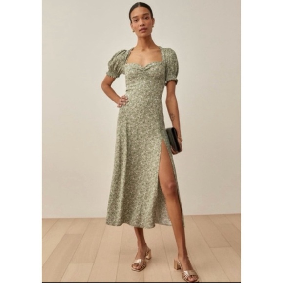 Reformation Lacey Sun Dress Floral Midi Feminine Coquette Cottagecore Green 10 - Picture 15 of 16